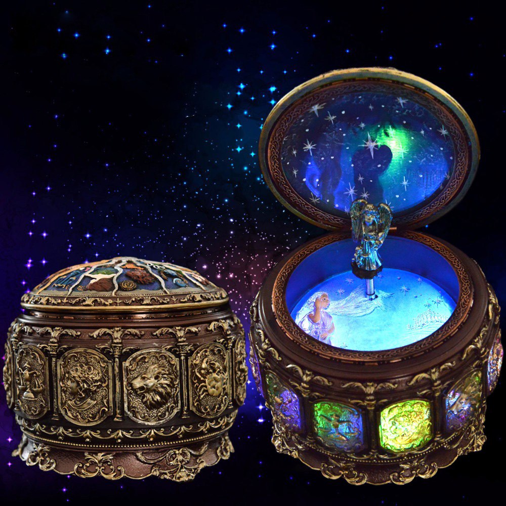 Vintage Zodiac 12 Constellations Music Box with LED Lights