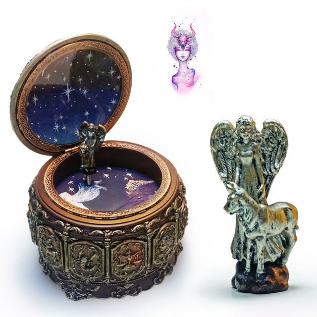 Vintage Zodiac 12 Constellations Music Box with LED Lights
