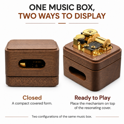 Flying Theme Wind-Up Music Box with Wooden Resonating Base