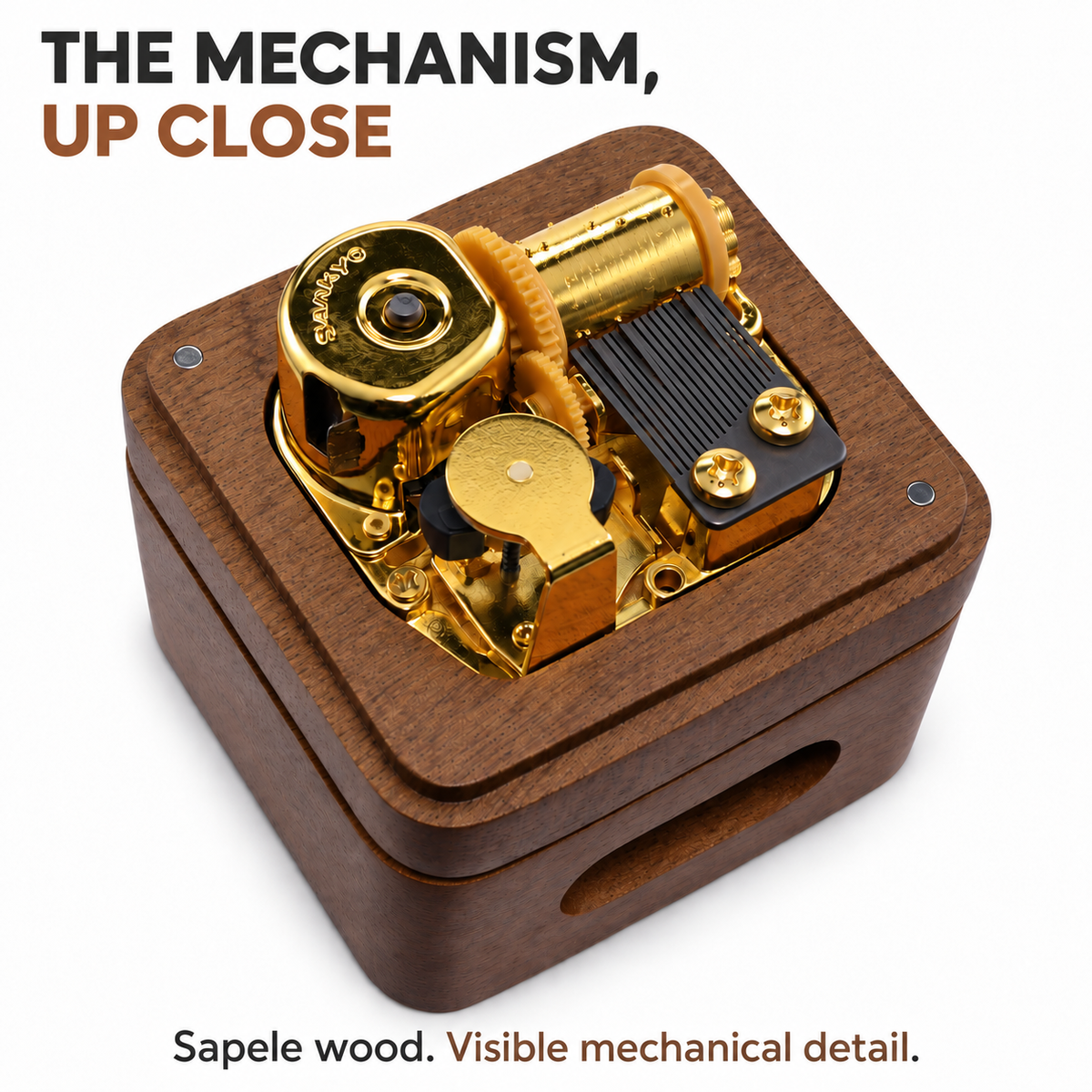 Flying Theme Wind-Up Music Box with Wooden Resonating Base
