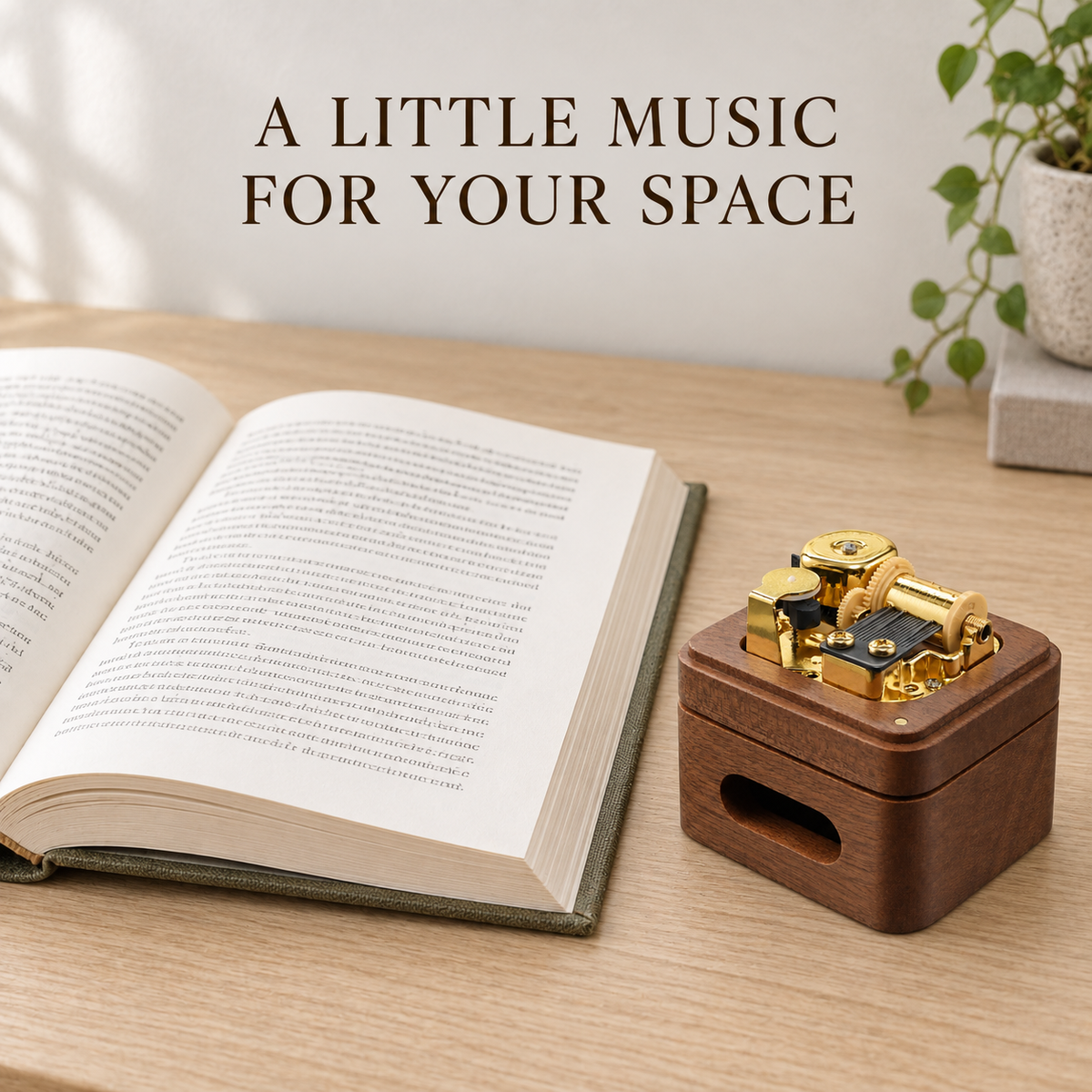 Flying Theme Wind-Up Music Box with Wooden Resonating Base