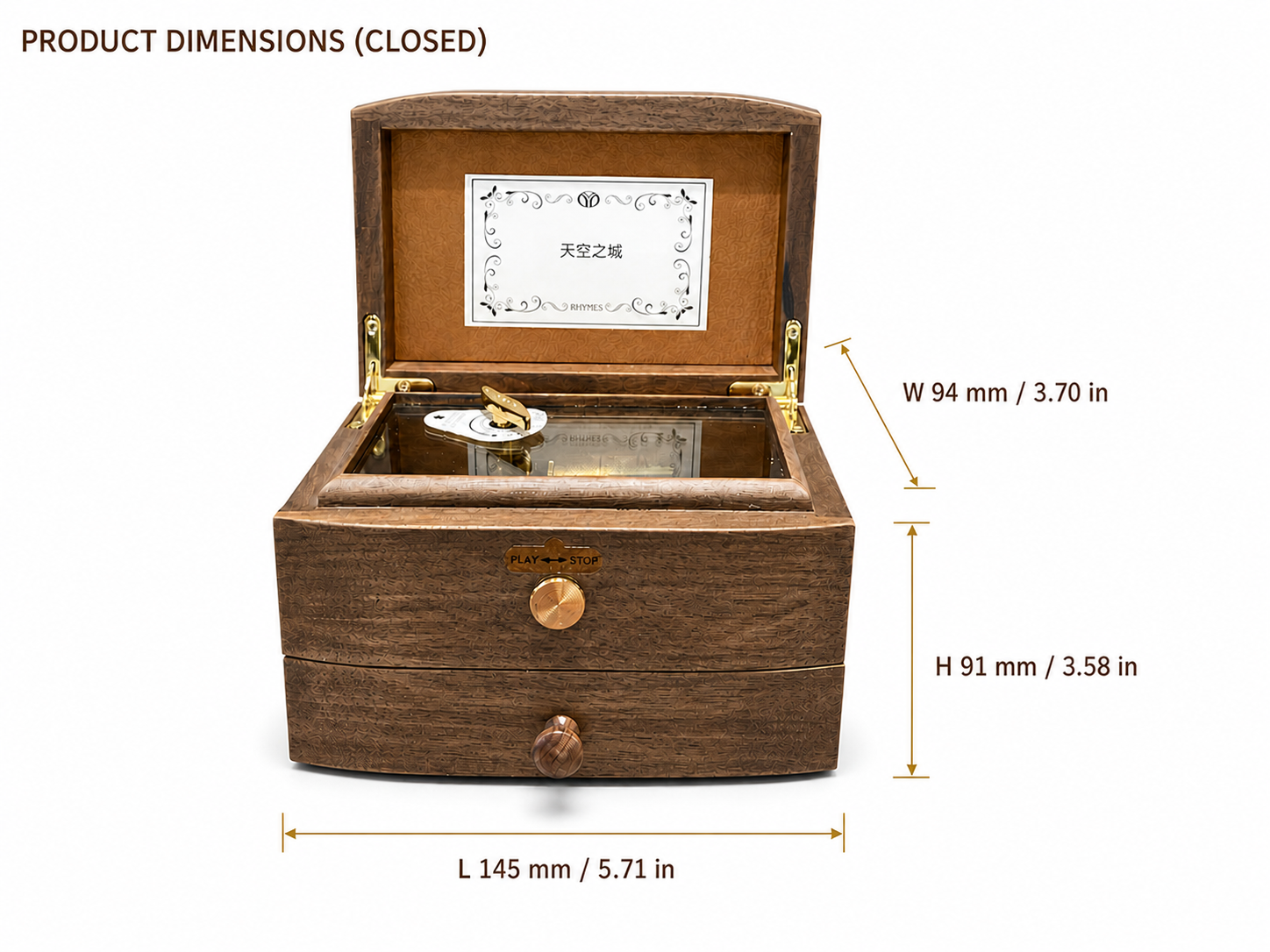 Customized 30-note Zelda's Lullaby (The Legend of Zelda) jewelry music box - dimensions
