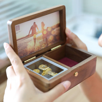 Premium Wooden Music Box with Photo Frame & Jewelry Box (Tune: Can You Feel the Love Tonight)