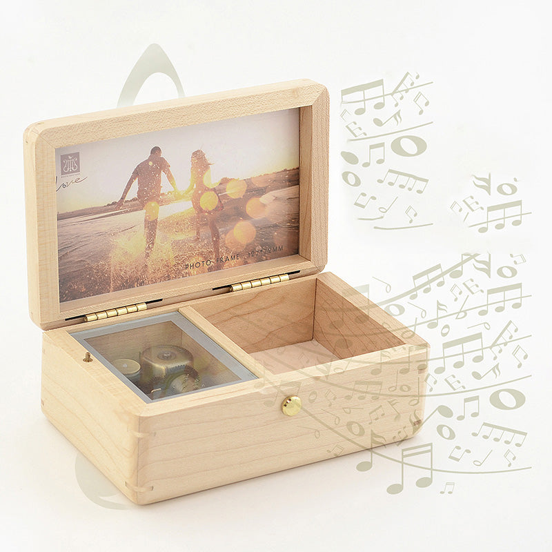 Premium Wooden Music Box with Photo Frame & Jewelry Box (Tune: Can You Feel the Love Tonight)