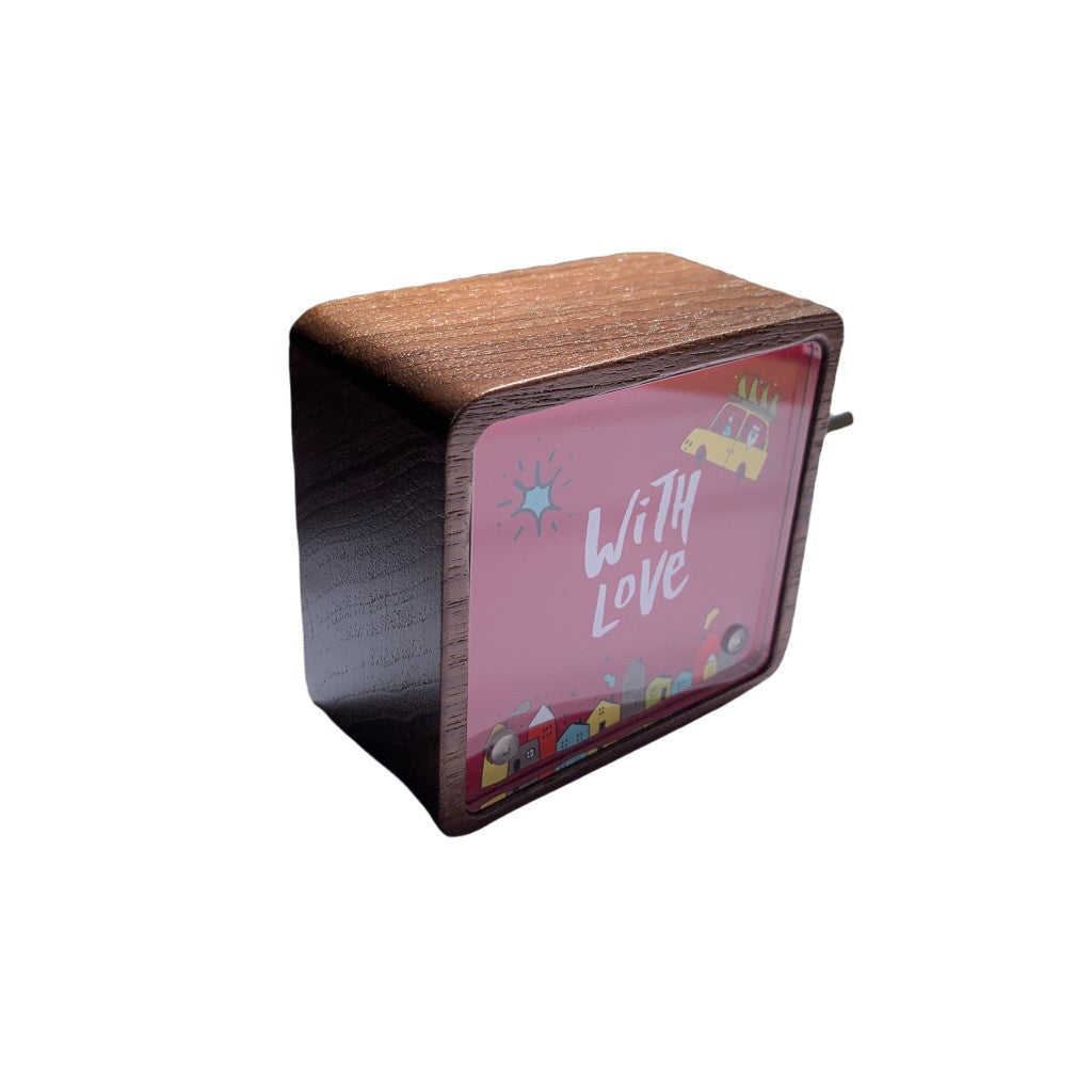 Path of the Wind hand crank Walnut music box with photo frame
