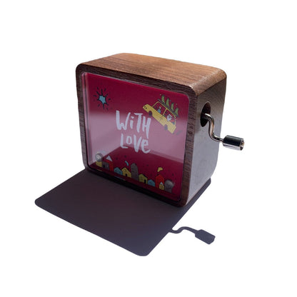Lilium hand crank Walnut music box with photo frame