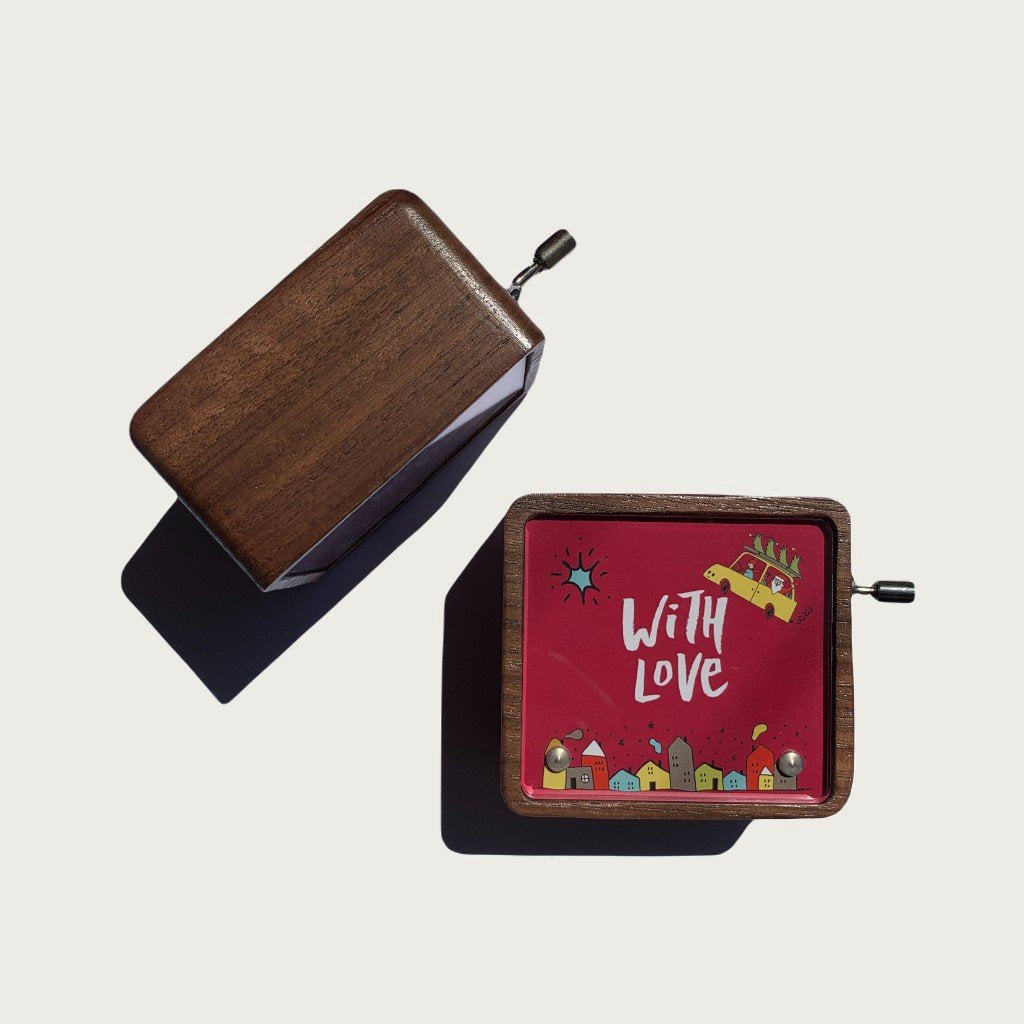 Path of the Wind hand crank Walnut music box with photo frame