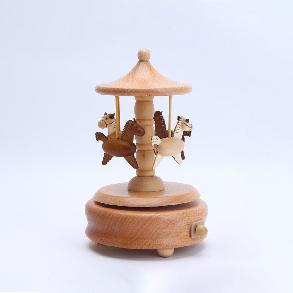 Premium Handmade Wooden Carousel Music Box (Tune: Merry Go Round of Life / You'll Be in My Heart / You Are My Sunshine)