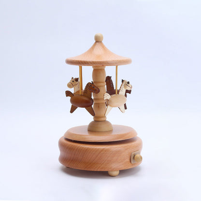 Premium Handmade Wooden Carousel Music Box (Tune: Merry Go Round of Life / You'll Be in My Heart / You Are My Sunshine)