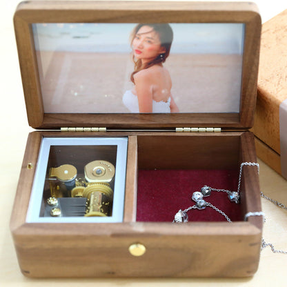 Premium Wooden Music Box with Photo Frame & Jewelry Box  (Tune: Spring Day)